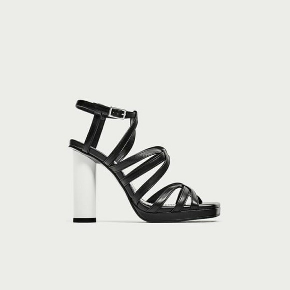 ZARA LEATHER SANDALS WITH CONTRASTING HEEL - Picture 5 of 10